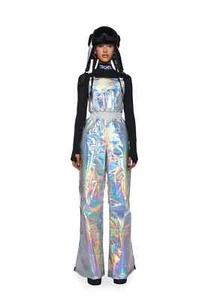 Dark Savage Signals Holographic Overalls Ski Bib size XS CLUBEXX Dolls Kill NWT - Picture 1 of 6