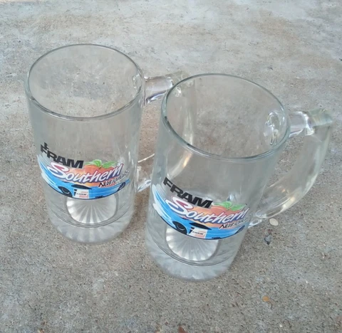 Pair (2) - Fram Southern Nationals Atlanta Speedway 10 oz Clear Glass Mugs NHRA Cover