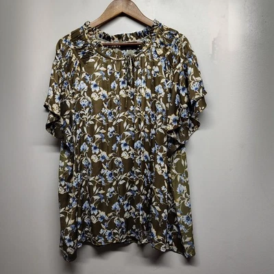 Blusa Top Lane Bryant Mujer Talla Grande 26/28 Verde Floral Manga Corta Informal Foto 1 de 4
