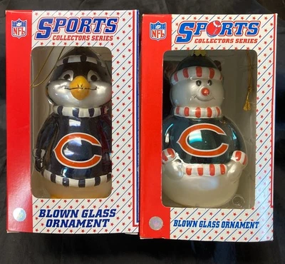 Chicago Bears muñeco de nieve y pingüino vidrio soplado adorno de capazo (nuevo en caja) Foto 1 de 4