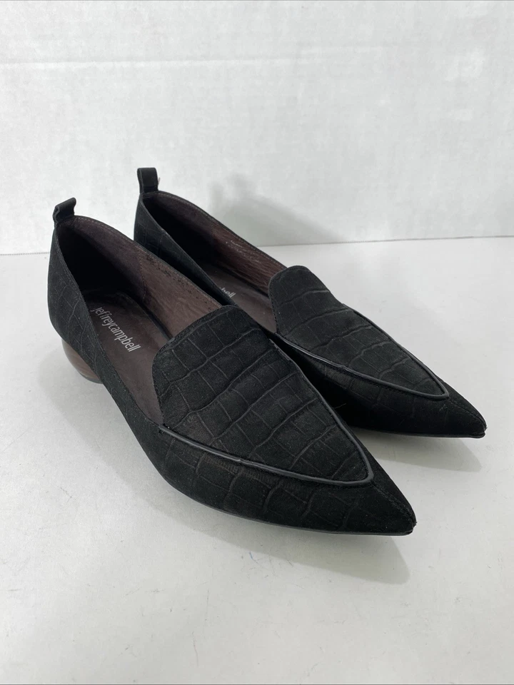 Mocasines Jeffrey Campbell VIONA PUNTA COCODRILO CUERO NEGRO EN RELIEVE Talla 7 En muy buena condición Foto 1 de 4