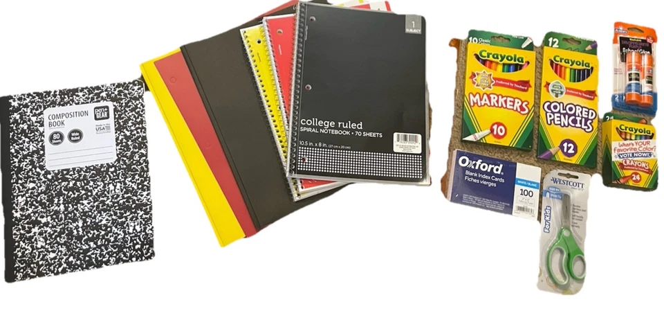 Lote de 13 piezas de útiles escolares - marcadores Crayola, crayones, cuaderno de pegamento Elmer’s y MÁS Foto 1 de 1