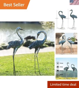 Hand-Painted Blue Heron Crane Sculptures - Unique Yard Art for Garden Lovers - Picture 1 of 11