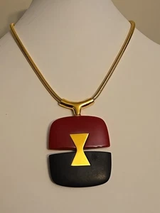 LANVIN, PARIS 1960s-1970s Modernist 2-Tone Red and Black Pendant Necklace - Picture 1 of 10
