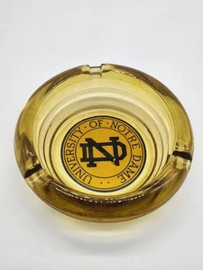 Vintage University Of Notre Dame Amber Glass Ashtray Heavy - Picture 1 of 12