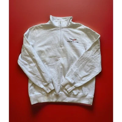 Sudadera Corvette Para Hombre Mediana Blanca 1/4 Cremallera Pullover Pesado Logo Bordado Foto 1 de 4