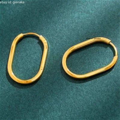 Pure 999 24K Yellow Gold Long Square Circle Women Hoop Earrings 1.75-1.9g - Image 1 of 4