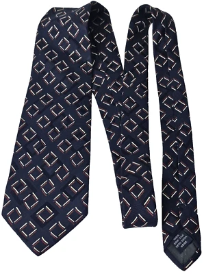 Corbata para hombre Faconnable 100 % azul seda con líneas cuadradas rojas y blancas clásica Foto 1 de 4