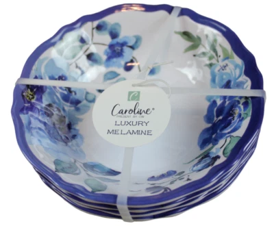 Juego de 4 cuencos de cereal sopa de melamina de lujo flor floral azul blanco Caroline nuevos con etiquetas Foto 1 de 4
