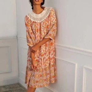 Anthropologie Florence Floral Lace Lounge Dress XL Midi Relaxed - Picture 1 of 6