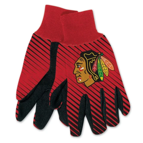 CHICAGO BLACKHAWKS STRIPED UTILITY GRIPPER DOTS GLOVES NEW WINCRAFT 👀 Cover