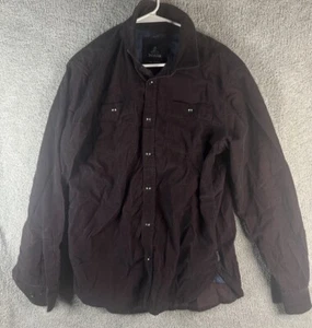 Prana Shirt Men's L Full Button Up Long Sleeve Burgundy Breast Pockets - Picture 1 of 13