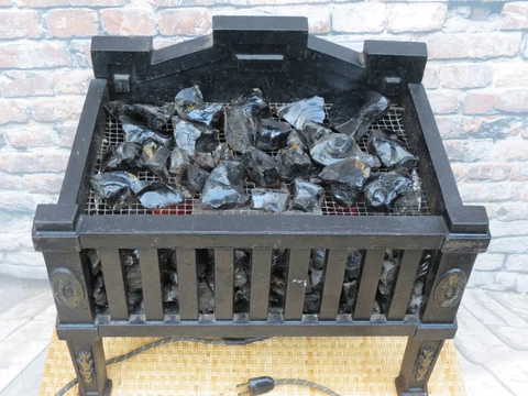 ANTIQUE CAST IRON ELECTRIC ILLUMINATING FIREPLACE INSERT WITH GLASS STONES Cover