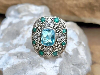 Anillo Nicky Butler Plata Esterlina 925 Aqua Cuarzo Calcedonia Topacio Nuevo en Caja Nuevo Talla 8 Foto 1 de 4