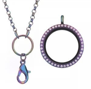 Rainbow Glass Memory Charm Locket and Matching Necklace Magnetic Closure - Picture 1 of 4