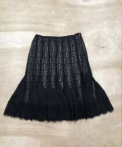Ann Taylor Loft Black Lace Cocktail Career Pleated Mid Skirt Size 2P - Picture 1 of 8