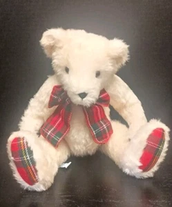 RARE Vintage Mary Meyer 1998 Ivory White Teddy Bear Plush W/ Tartan Scarf 16" - Picture 1 of 15