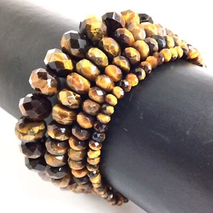 Handmade Natural Tiger eye Faceted Bracelet Rondelle Bead 7.5" 4mm 6mm 8mm 10mm - Picture 1 of 10