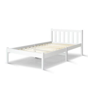 Artiss Bed Frame Single Size Wooden Mattress Base Timber Platform White SOFIE