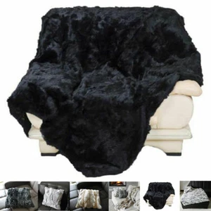 Real Rabbit Fur Blanket Real Fur Pillow Cushion Cover Carpet Rug Throw Leather - Picture 1 of 20