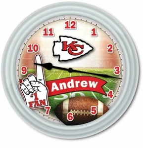 Kansas City CHIEFS Football Fan PERSONALIZED Wall Clock - Man Cave NFL - GIFT - Picture 1 of 1