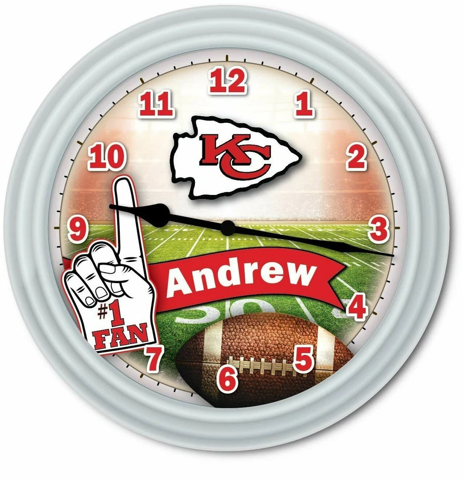 Kansas City CHIEFS Football Fan PERSONALIZED Wall Clock - Man Cave NFL - GIFT - Image 1 of 1