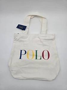 NWT Polo Ralph Lauren Small Zipper Tote Canvas Hand Carry Bag Black Multi Color - Picture 1 of 8