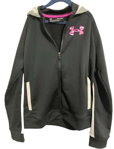 Under Armour Girls Loose Hooded Full Zip Jacket Black and White Pink Size YLG - Picture 1 of 3