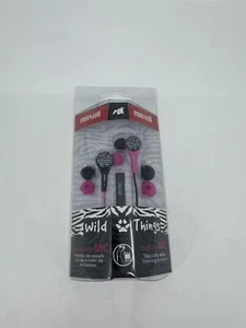 Maxwell Wild Things Pink and Black Zebra Print Earbuds /w Mic - Picture 1 of 4