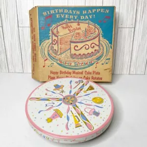 Vintage Happy Birthday Musical Cake Plate 1950s Original Box MUSIC DOES NOT WORK - Picture 1 of 8