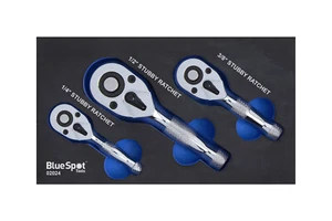 Blue Spot OFFER! 3 Pce Stubby Short Ratchet Set In Foam 1/4" 3/8" 1/2"  72T DEAL - Picture 1 of 9