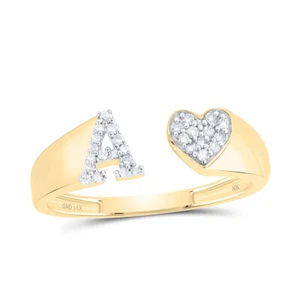 A Initial 14K Yellow Gold Diamond Ring Initial Heart Ladies 1/10 Cttw - Picture 1 of 2