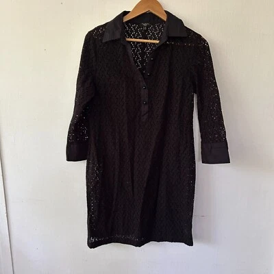 Talbots Swim Coverup Womens 8 Petite Black Mesh Collared 1/4 Button Pullover - Image 1 of 4