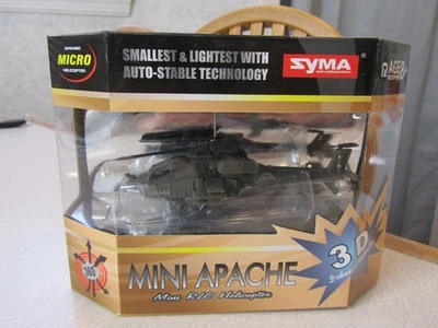 Vintage Syma AH-64 Mini Apache S012 Micro Remote Control Helicopter New in Box - Image 1 of 4