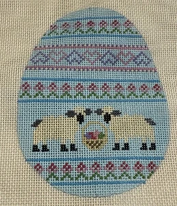 TeriSu Austin Designs Easter Egg Needlepoint Canvas Blue Pastel Lambs Sheep 18ct - Picture 1 of 5
