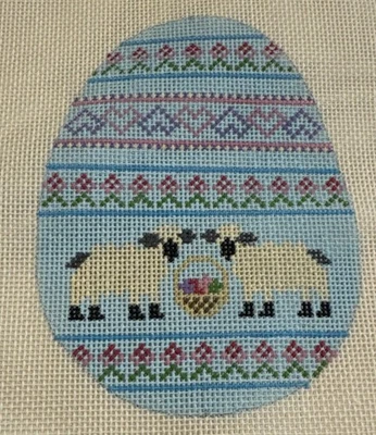 TeriSu Austin Designs Easter Egg Needlepoint Canvas Blue Pastel Lambs Sheep 18ct - Image 1 of 4
