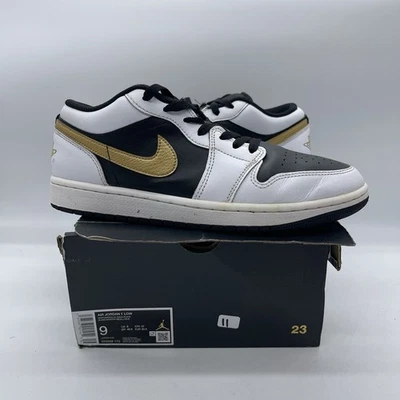 Nike Air Jordan 1 низкий 553558-172 мужской размер 9 туфли "белый/металлик золото/черный" - Изображение 1 из 4