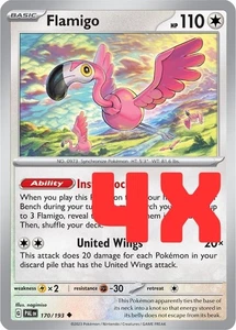 4X JCC Pokémon Flamigo Escarlata y Violeta Paldea Evolucionado 170/193 Regular Casi Nuevo - Imagen 1 de 1