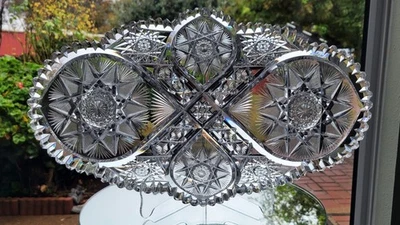 ANTIGUO Plato Bandeja de Helado de Vidrio Corte Brillante Americano Pesado ABP Corte Estrella Foto 1 de 4