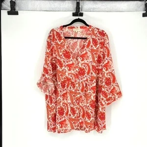 Cynthia Rowley Leinenmischung orange und creme Paisley Babydoll Tunika-Plus 3X - Bild 1 von 9