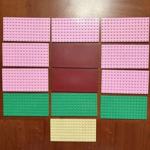 LEGO Plates 8x16 Lot (13)- 7 Pink , 3 Green , 1 Beige, 2 Flat Maroon 92438 - Picture 1 of 4