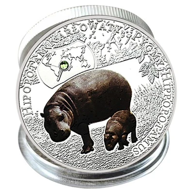 2014 Zambia 1000 Kwacha Memorial Coin Pygmy Hippopotamus Silver Plated Medal - Image 1 of 4