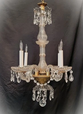 Araña de cristal restaurada de 4 luces con guirnalda de prisma facetado 25" x 19" GS00577 Foto 1 de 4