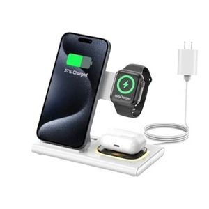 3 in 1 Foldable Charging Station for Apple Products,Fast Wireless Charger White - Picture 1 of 7