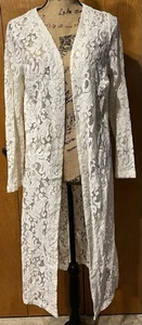 Roaman's Women Ivory Crochet Lace Open Front Duster Size 12/S - Picture 1 of 6