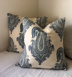 POTTERY BARN RAYNA BLUE PAISLEY PILLOW COVER PAIR 24”x24” - Picture 1 of 8