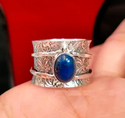 Handmade Lapis Lazuli Spinner Ring: 925 Silver Meditation Ring All Size R350 - Image 1 of 4