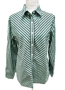 Foxcroft Top Womens Size 10 Green Stripes Wrinkle Free Button Up Office Career - Picture 1 of 10