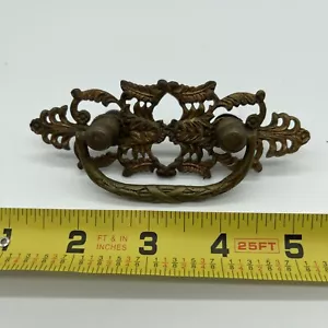 Antique Cast Brass Drawer Pull Bail - 2” Double Ornate Brass Restoration Ae - Picture 1 of 6