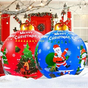 2PCS 24'' Giant Inflatable Christmas Balls with Ribbon Holiday Yard Decoratio... - Picture 1 of 7
